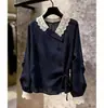 Camisa de retazos de encaje dulce y juvenil para mujer, diseño de nicho con un temperamento francés suave de alta gama, top adelgazante para el día a día