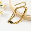 Moda Europeia e Americana Luxo Simples Dourado Claro Titânio Aço Corrente Diamante Retangular Diamante Verde Joia Conjunto de Joias de Três Peças