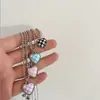 Estilo Japonés y Coreano ins Tendencia Dulce Personalidad Color Amor Collar Estilo Frío Dulce Tablero de Ajedrez Cuadros Cadena de Bolas Cadena de Clavícula