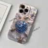 Estilo Luxo Leve Capa de Celular com Concha de Tartaruga Marinha e Strass Venda Quente de Comércio Exterior Textura em Relevo Impressão 3D Capa de Proteção Total para iPhone