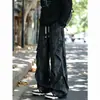 Pantalones casuales de seda helada estilo americano tie-dye para hombre, pantalones cargo rectos holgados para primavera y otoño, pantalones largos de talla grande para hombre