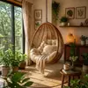 Cesta suspensa Qianqiu tapete de chão de rattan, tapete arranhador para gatos, tapete redondo para quarto ao lado da cama, tapete de palha estilo japonês para bay window tatami