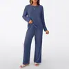 Conjunto de dos piezas transfronterizo para mujer 2025 Otoño Nueva Moda Casual Pantalón Recto Elegante Suelto Cuello en V Conjunto de Punto Acanalado