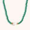 Collar Europeo y Americano Transfronterizo Retro Simple Serie Verde Acero Inoxidable Chapado en Oro de 18K Perla de Agua Dulce Sencilla Cuentas de Cristal