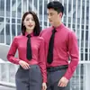 Roupa Formal de Negócios Camisa de Fibra de Bambu Não Amassa Manga Longa e Curta Roupa de Negócios Camisa de Mesmo Estilo Masculina e Feminina Roupas de Trabalho para Loja 4S de Carros