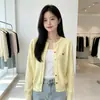 Novo cardigã de tricô bordado com botões coloridos, conjunto feminino estilo coreano, top de tricô dopamina em formato de coração