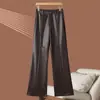 Calça de Couro Nova Outono 2026 Transfronteiriça para Mulheres, Calça Casual da Moda de Cintura Alta Slim-Fit Reta Estreita Wide-Leg, Tamanho Plus