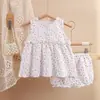 Pijama de Gaze para Meninas, Conjunto de Saia Floral e Shorts, Macio, Fofo, Respirável, Conjunto de Duas Peças de Algodão Dupla Camada para Bebês Meninas