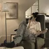 Pantalones de pijama de algodón y seda para casa de verano, longitud de nueve puntos, talla grande, pantalones casuales holgados a cuadros para casa, cómodos 05