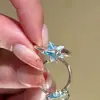 Anel Aberto de Concha de Molusco com Sal Marinho e Estrela do Mar Azul para Mulheres, Estilo Férias na Beira-Mar, Empilhável, Design de Nicho, Anel para Dedo Indicador
