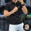 Polo de manga corta europeo de moda para hombre, de seda de hielo, de algodón, con solapa, de media manga, para hombre, ropa informal de verano a juego.