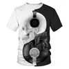 2026 Nova Camiseta Masculina de Gola Redonda e Manga Curta Estilo Abstrato Grande Tamanho Europeu e Americano Impressão Digital 3D Transferência de Calor