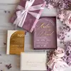 Caixa de Presente de Veludo Personalizada com Estampagem Dourada Cartão de Convite Acrílico Cartão de Convite de Casamento Cartão de Convite de Casamento Cartão de Convite de Casamento