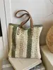 Transfronterizo 2026 Primavera Nuevo Estilo Bolso Tejido a Mano Gran Capacidad Bolso de Mujer Bolso Tejido de Paja Bolso Tote de Hombro Rayado