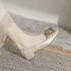 Couro Macio Strass Francês Bico Quadrado Salto Alto Feminino Corte Baixo Sapatos de Uma Sola Elegante Suave Solado Macio Salto Bloco Bico Quadrado Simples Sapatos Femininos