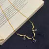 Colar de Lua Crescente com Diamante Brilhante Banhado a Cobre Ouro Real Pedra Colorida Estilo Corte Vitoriano de Nicho Corrente de Clavícula com Franja Retro de Luxo Leve