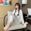 Pijama Ins Style de Influenciador de Fábrica para Mulheres Primavera e Verão Manga Longa Renda ao Vivo Cardigan Sexy Gola Conjunto Loungewear Outono