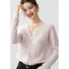 Hilo Campari, 75% cachemira, 25% seda de morera, cárdigan de cuello en V, fino para mujer, jersey de punto calado, suave y cómodo