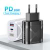 Cargador rápido para teléfono móvil con luz LED, PD20W + QC3.0 4A, doble puerto, calibre de EE. UU., calibre europeo, calibre británico, cabezal de carga rápida