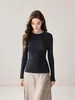 Suéter de Lana Fina para Mujer con Parche de Encaje Francés de Cuello Semi Alto Suéter Otoño Invierno Adelgazante Tejido de Canalé Capa Base