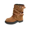 Botas ankle boots versáteis estilo retrô para mulheres, nova coleção 2026, bico redondo, plissadas, confortáveis e estilosas