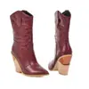 Botas Versátiles de Media Caña para Mujer Talla 34-48, Punta Fina, Color Sólido Charol Slip-On, Zapatos para Mujer Talla Grande, Botas de Piel Versátiles con Tacón Cuadrado