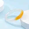 Nuevo brazalete de ojo de gato de alta transparencia en color degradado, mitad amarillo y mitad blanco, joyería de ágata estilo dulce y femenino