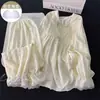 Pijama de Algodão Nuvem para Mulheres, Estilo Suave e Doce, Manga Longa com Bojos, Novo Estilo Primavera e Outono, Conjunto de Roupa de Casa com Acabamento em Renda