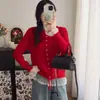 Suéter estilo coreano estilo perezoso con encaje empalmado para mujer otoño e invierno nuevo diseño cintura fresco cárdigan de punto top