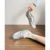 Zapatillas de ballet de malla plateada para mujer con aumento interno de altura, zapatos Gump de verano con velcro, zapatos Mary Jane deportivos casuales para mujer