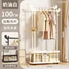 Cabide de chão, cabide de quarto, cabide de armazenamento de roupas móvel, estilo luxo leve, para uso doméstico, varal interno com cesto de armazenamento