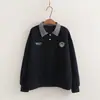 8013 Estilo Academia Japonesa Reductor de Edad Dibujo Animado Bloque de Color Cuadros Bordado de Perro Sudadera Mujer Casual Camisa POLO Top