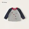 Ropa para Niños Bangxuan Primavera y Otoño Camiseta para Niños Bloque de Color Mangas Raglán Niño Pequeño Cuello Redondo Ropa Interior Dibujos Animados Niños Top Tendencia