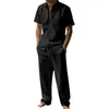 Conjunto de Camisa de Lino de Manga Corta con Solapa de Verano Europeo y Americano Transfronterizo Pantalones Casuales Sueltos para Hombre Conjunto de Dos Piezas Ropa para Hombre al por Mayor