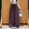 Pantalones casuales simples y versátiles, nueva colección de otoño, de cintura alta, adelgazantes, con caída fluida, diseño de cordón, deportivos, de pierna curva, pantalones de pierna ancha