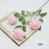 Rosa de borda queimada de 3 cabeças, ramo único, rosa simulada de borda tostada, flor para mesa de jantar de hotel, flor para mesa de conferência, decoração floral para sala de estar