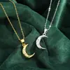 Collar de Estrella de Ocho Puntas con Circonita de Venta Caliente Transfronteriza Europea y Americana para Mujer Colgante de Luna Cadena para Clavícula Accesorios Luna Creciente Estación Independiente para Mujer
