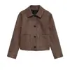 Taop&Za Nuevo Otoño Temprano Chaqueta de Ante Versátil con Solapa y Botonadura Sencilla de Moda Retro para Mujer