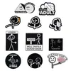 Série de Pins de Metal com Pintura Preta e Branca Estilo Stickman Personalizado Combinação Versátil Broche