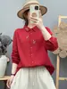 Camisa de manga larga de gasa de algodón de doble capa para mujer, estilo artístico, fresca y delicada, bordada, suave, agradable para la piel, transpirable, top de corte holgado