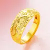 Anel de Abertura Dourado Areia do Vietnã Cobre Puro Banhado a Ouro Real 24k Casal Dragão e Fênix Anel com Padrão de Dragão Joia de Cobre