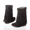 Botas de Nieve Modelo Nuevo de Fábrica Primavera, Otoño, Invierno Exportación Casual Tacón Plano Gamuza Borla Media Pantorrilla Talla Grande 40-43 1210