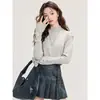 Camiseta base de punto gris de cuello medio alto estilo coreano para mujer, suéter elegante de alta gama para otoño, top interior adelgazante