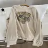 Moletom com Capuz Pulôver de Manga Longa com Estampa Retrô Americano para Mulheres, Outono, Senso de Design, Emagrecedor, Macio e Fofo Escovado Casual Versátil