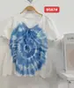Vestido artístico azul tie-dye hecho a mano de Radix Isatidis de planta pura original, sobrecapas exteriores protectoras solares