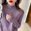 Suéter Grande Suave de Leche para Mujer en Otoño e Invierno, Ropa Exterior Holgada, Camiseta de Punto de Media Cuello Alto, Nuevo Estilo con Top Suave