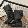 Botas Retro Western Holgadas para Mujer 2026 Otoño/Invierno Nuevas de Punta Cuadrada Planas Casuales de Moda Versátiles con Fruncidos Botas de Ballet