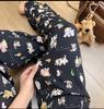 Calça de Pijama Longa de Algodão Seda Feminina Verão plus size Solta Pijama Feminino Verão Algodão Fina Calça de Perna Larga