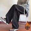 Calças Retas de Veludo Cotelê Xadrez Tie-dye Transfronteiriças Masculinas Forradas com Lã Soltas Calças de Moletom Outono e Inverno Marca de Moda Estilo Hong Kong Perna Larga Calças Esportivas