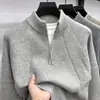 Suéter de Punto para Hombre de Transmisión en Vivo Transfronterizo Otoño e Invierno con Cuello Alto Medio con Cremallera, Jacquard Vintage, Color Sólido, Suéter Casual Versátil para Hombre